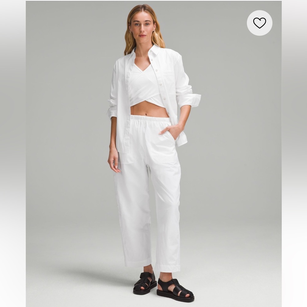Lightweight Mid-Rise Barrel-Leg Cropped Pant Set